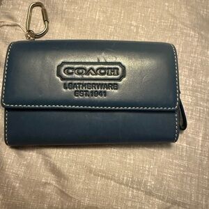 Coach Blue Leather Wallet with Clip